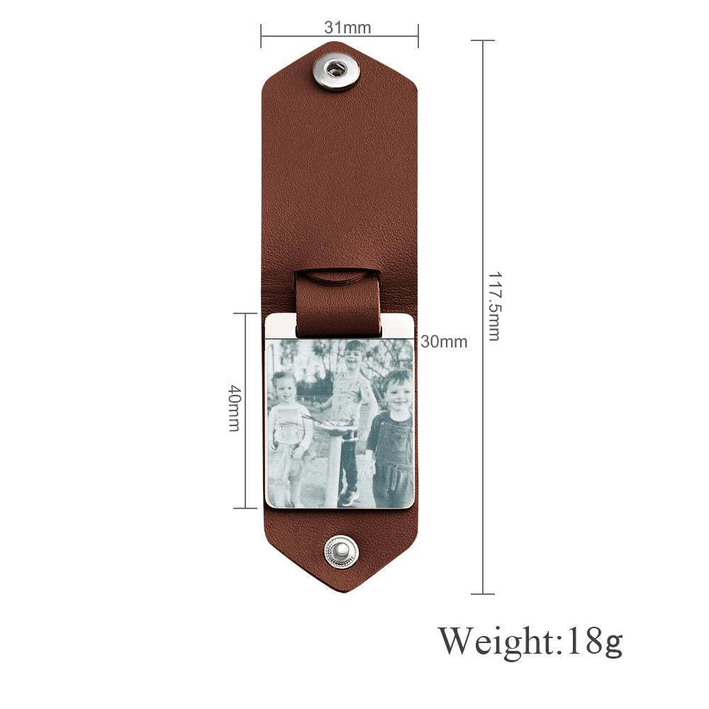 Father's Day Gift Custom Photo cowhide Leather Keychain-Engravingift