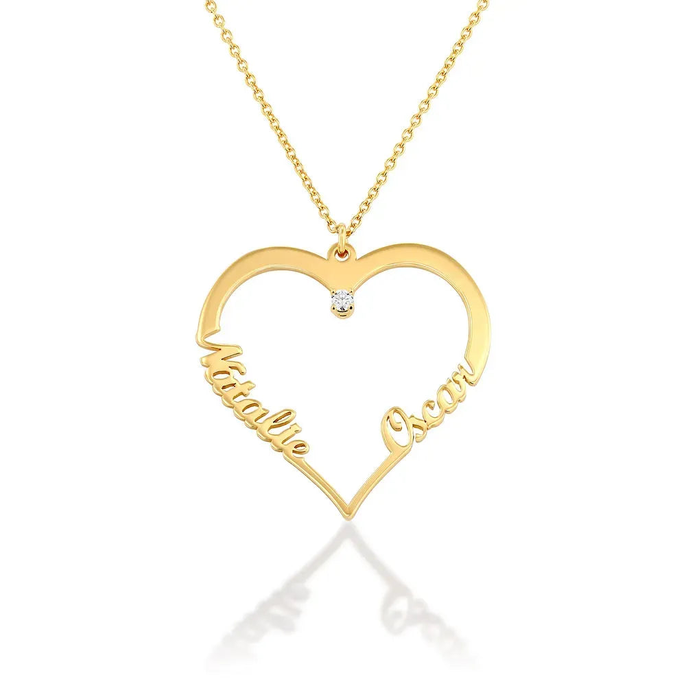 Christmas Gift Contour Heart Pendant Necklace with Two Names