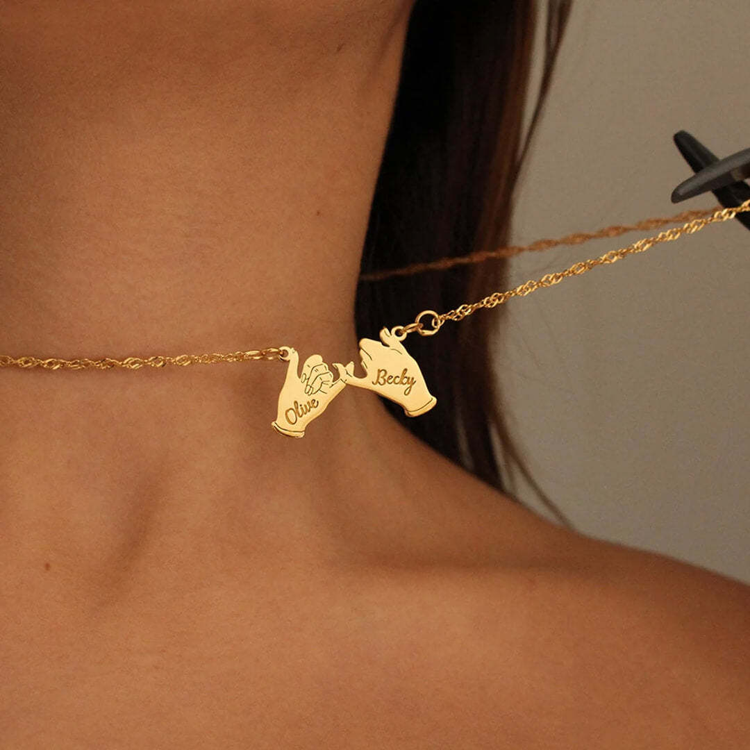 Mother's Day Gift Pinky Promise Name Necklace-Engravingift
