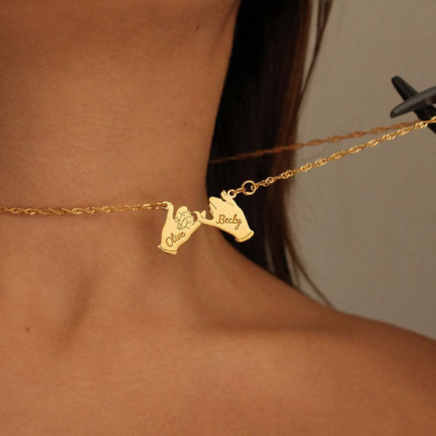Mother's Day Gift Pinky Promise Name Necklace-Engravingift