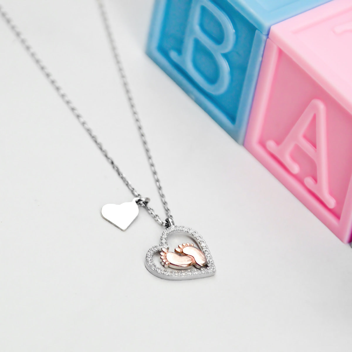 Mother's Day Gift Mama Of An Angel - Baby Feet Heart Pendant Necklace Gift Set-Engravingift