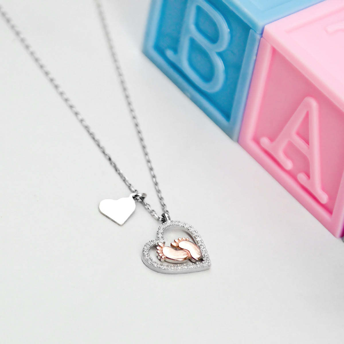 Mother's Day Gift Mama Of An Angel - Baby Feet Heart Pendant Necklace Gift Set-Engravingift