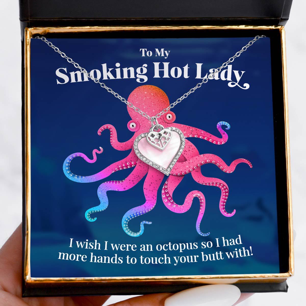 Mother's Day Gift To My Smoking Hot Lady - Pink Satin Pave Heart Charm Necklace Gift Set-Engravingift