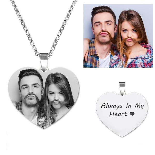 Christmas Gift Heart Shaped Engraved Photo Necklace