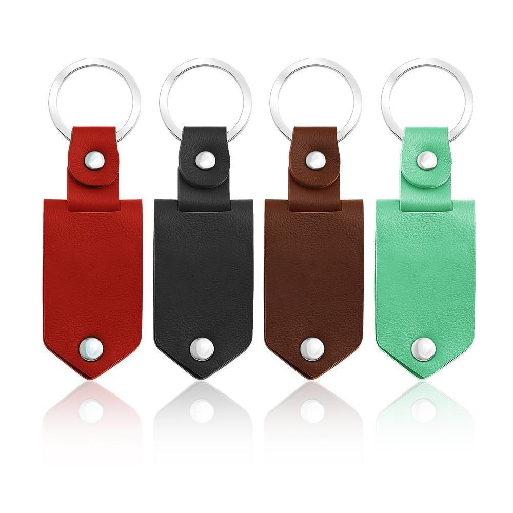 Father's Day Gift Custom Photo cowhide Leather Keychain-Engravingift