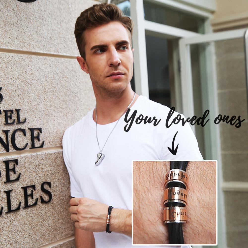 Christmas Gift Leather Bracelet With Rolling Custom Beads