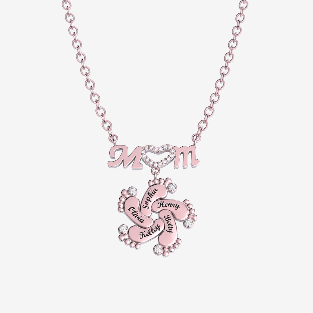 Christmas Gift Personalised Heart Crystal Mom Necklace With Baby Feet