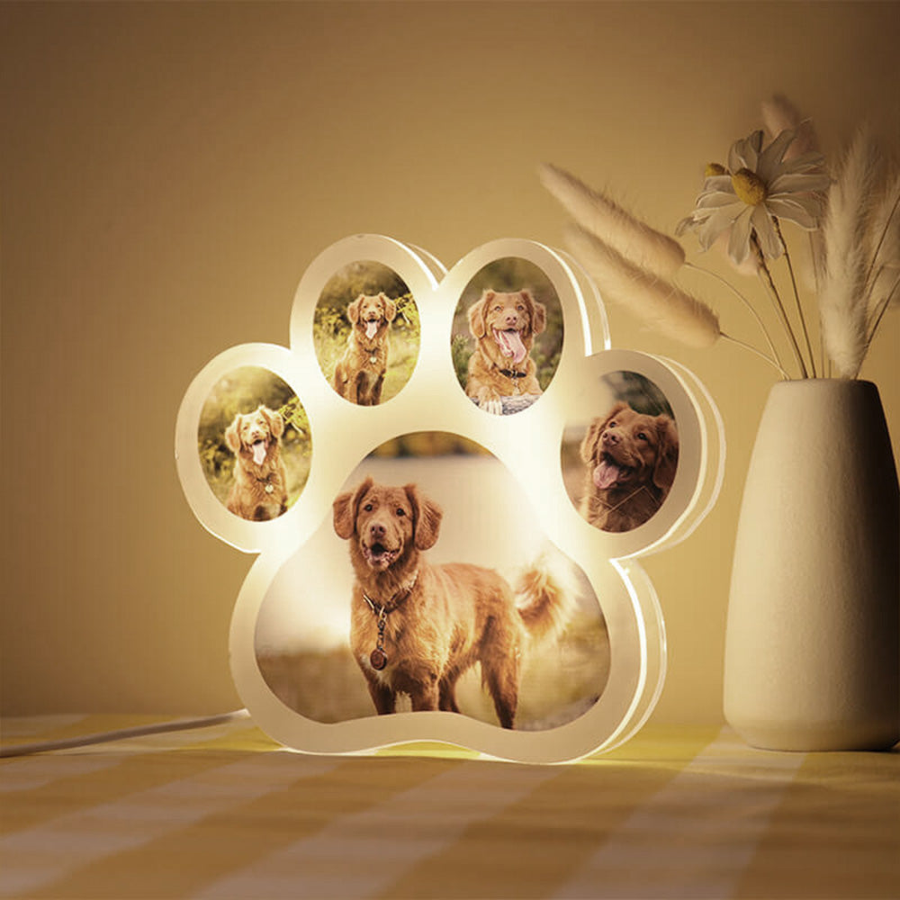 Mother's Day Gift Dog Paw Night Light Personalized 5 Photos 3D Lamp for Family-Engravingift