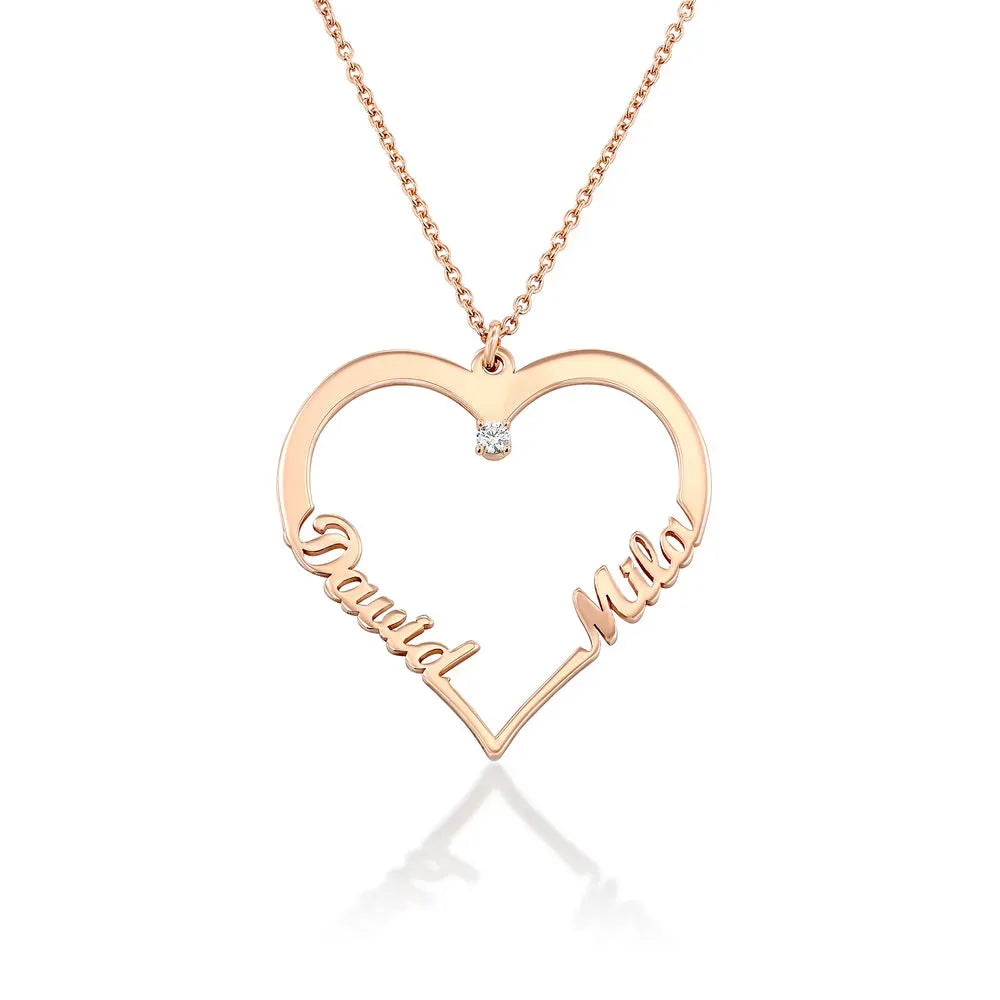 Christmas Gift Contour Heart Pendant Necklace with Two Names