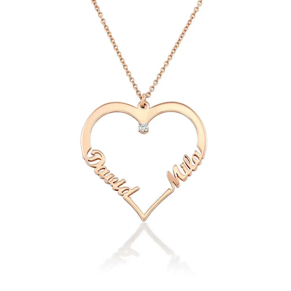 Christmas Gift Contour Heart Pendant Necklace with Two Names