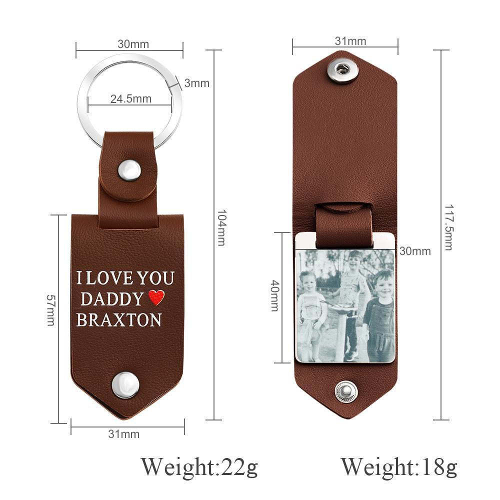 Father's Day Gift Custom Photo cowhide Leather Keychain-Engravingift