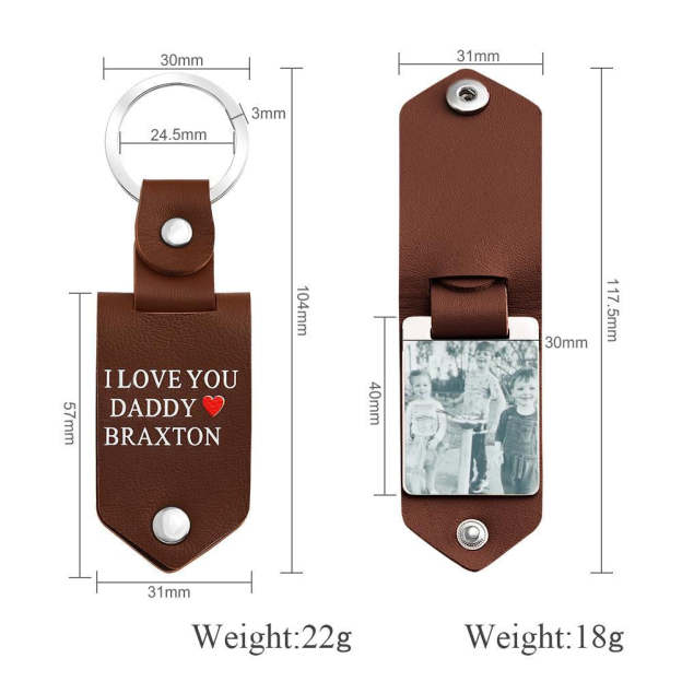 Father's Day Gift Custom Photo cowhide Leather Keychain-Engravingift