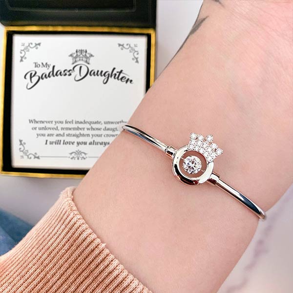 Christmas Gift To My Badass Daughter - Luxe Crown Bangle Bracelet Gift Set