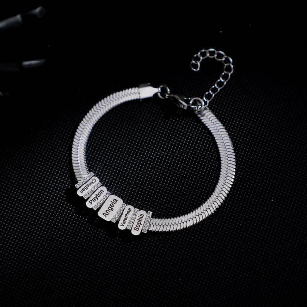 Men's Snake-shaped Chains With Custom Diamond Family Beads