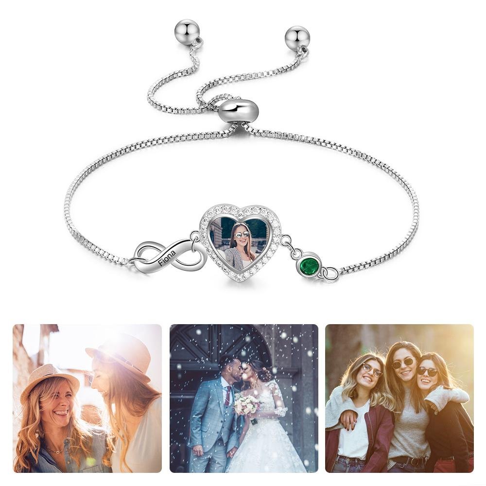 Mother'sDay Gift Mother'sDay gift Infinity Love Heart Photo Bracelet with Birthstone Personalized with Engraving-Engravingift