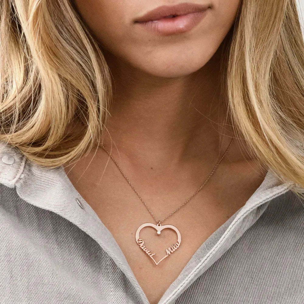 Christmas Gift Contour Heart Pendant Necklace with Two Names