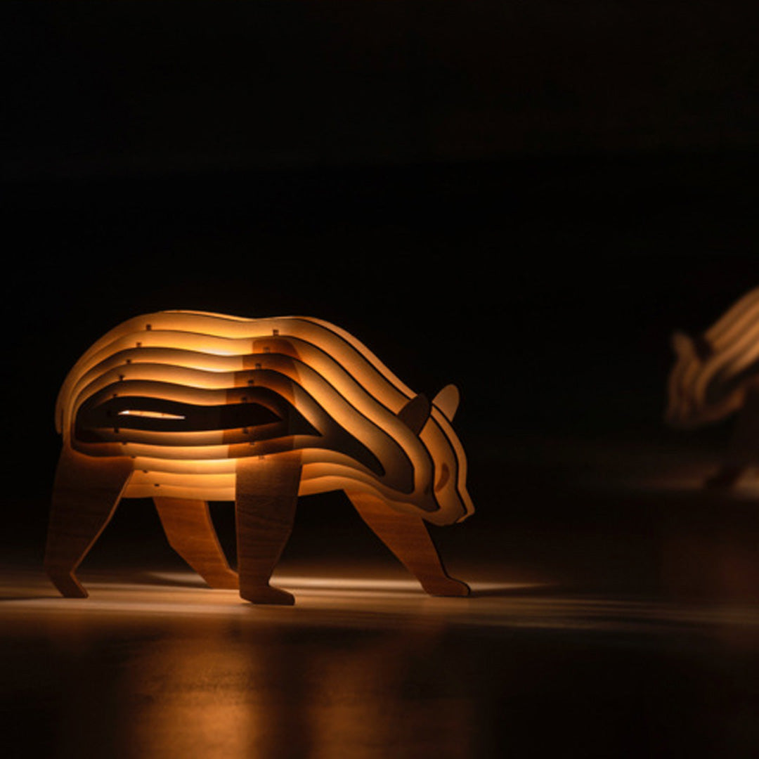 Christmas Gift 3D Wooden Animal Statue Decor Fantasy Lamp-Engravingift