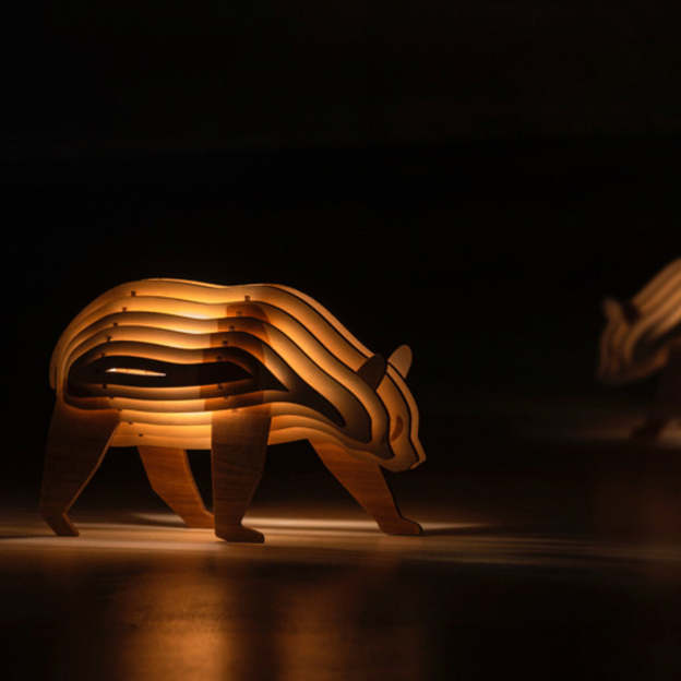 Christmas Gift 3D Wooden Animal Statue Decor Fantasy Lamp-Engravingift