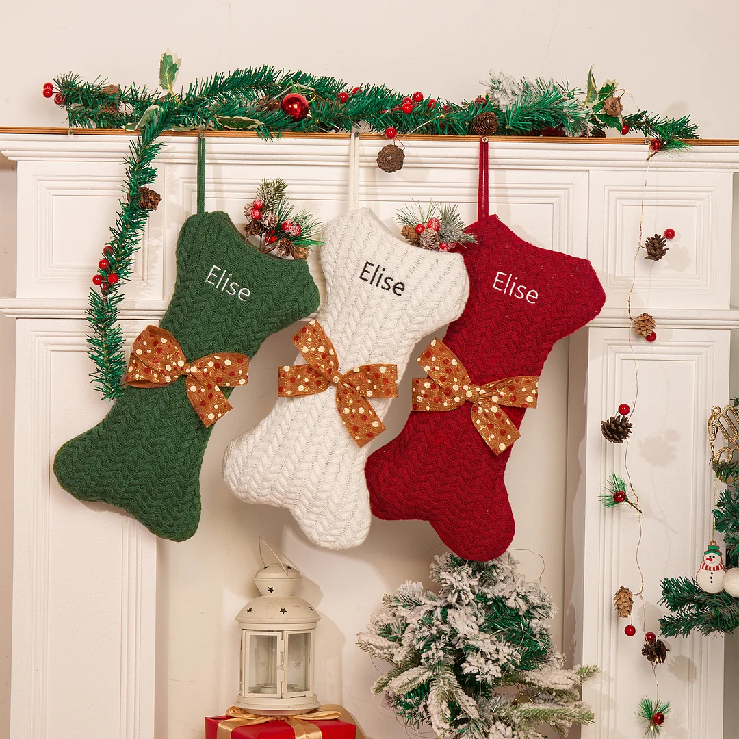 Personalized Christmas Stockings Ornaments Dog Bone Christmas Stockings Custom 1 Name Gifts for Family Friends-Engravingift