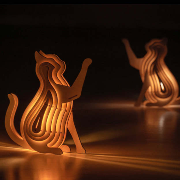 Christmas Gift 3D Wooden Animal Statue Decor Fantasy Lamp-Engravingift