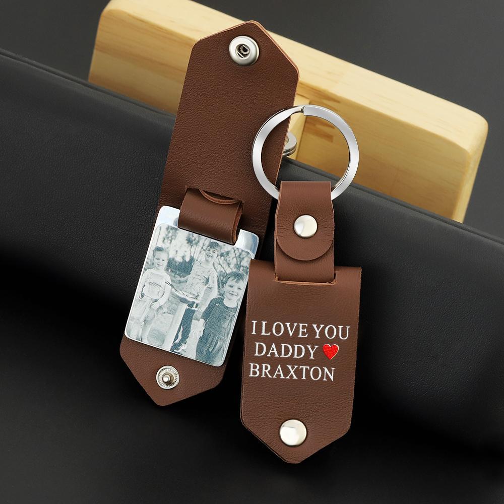 Father's Day Gift Custom Photo cowhide Leather Keychain-Engravingift