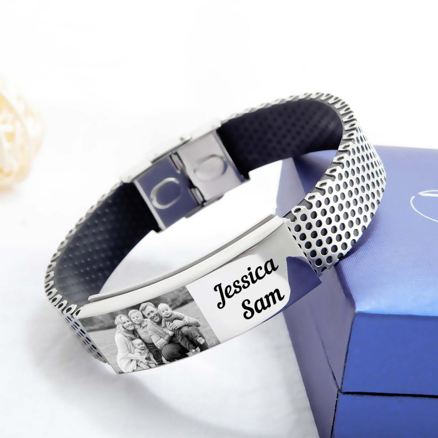 Christmas Gift Personalized Photo Bracelet Engraved Name Stainless Steel Bracelet