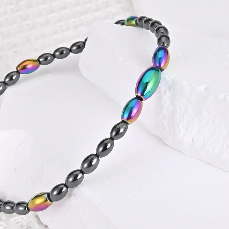 Mother's Day Oval Magnetic Black Gallstone Beaded Anklet Energy Healing & Relax Anxiety Ankle Bracelet-Engravingift