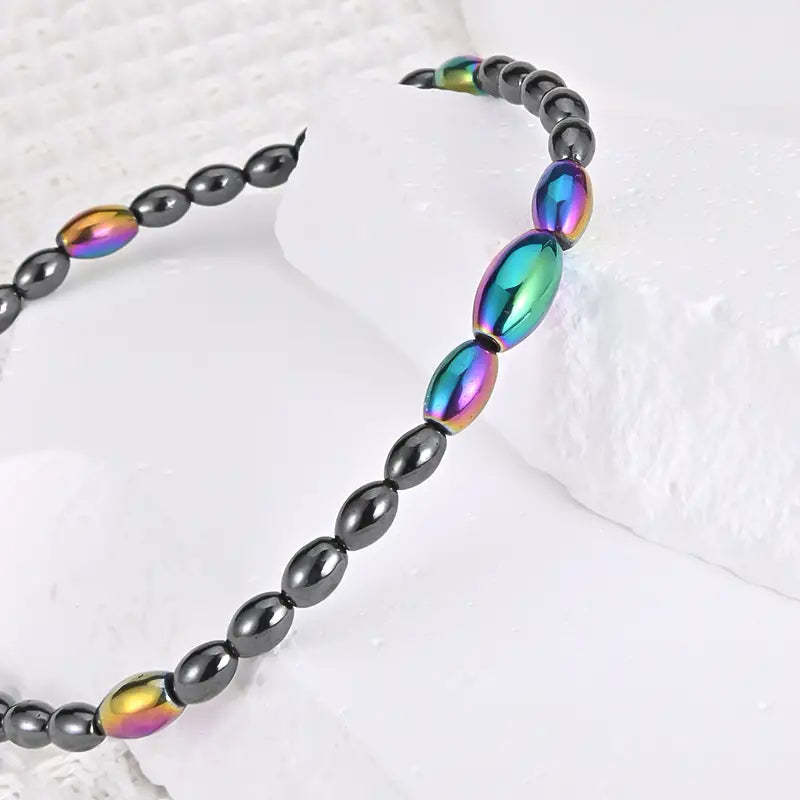 Mother's Day Oval Magnetic Black Gallstone Beaded Anklet Energy Healing & Relax Anxiety Ankle Bracelet-Engravingift