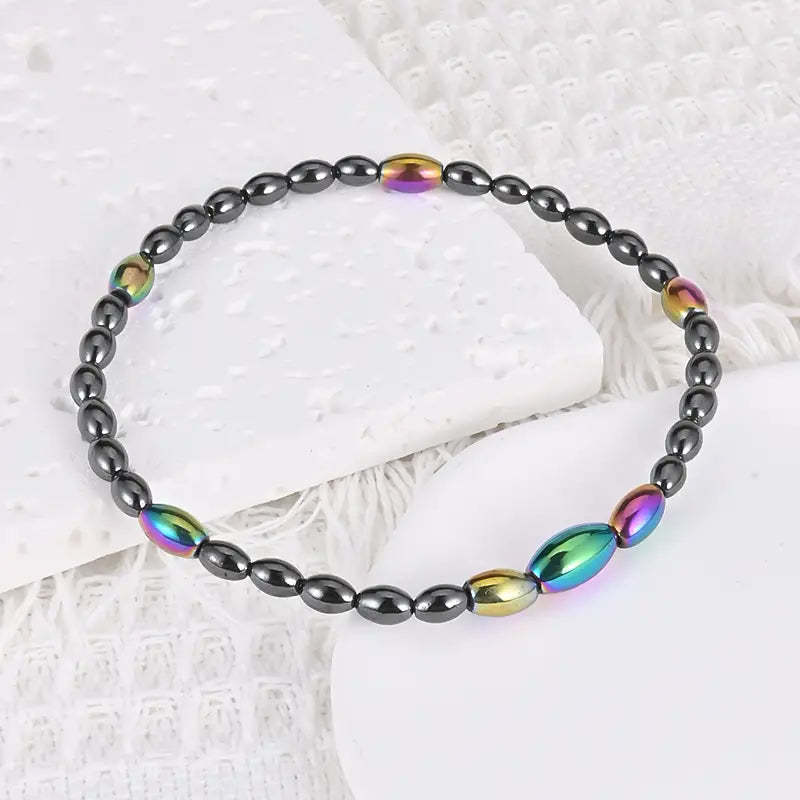 Mother's Day Oval Magnetic Black Gallstone Beaded Anklet Energy Healing & Relax Anxiety Ankle Bracelet-Engravingift