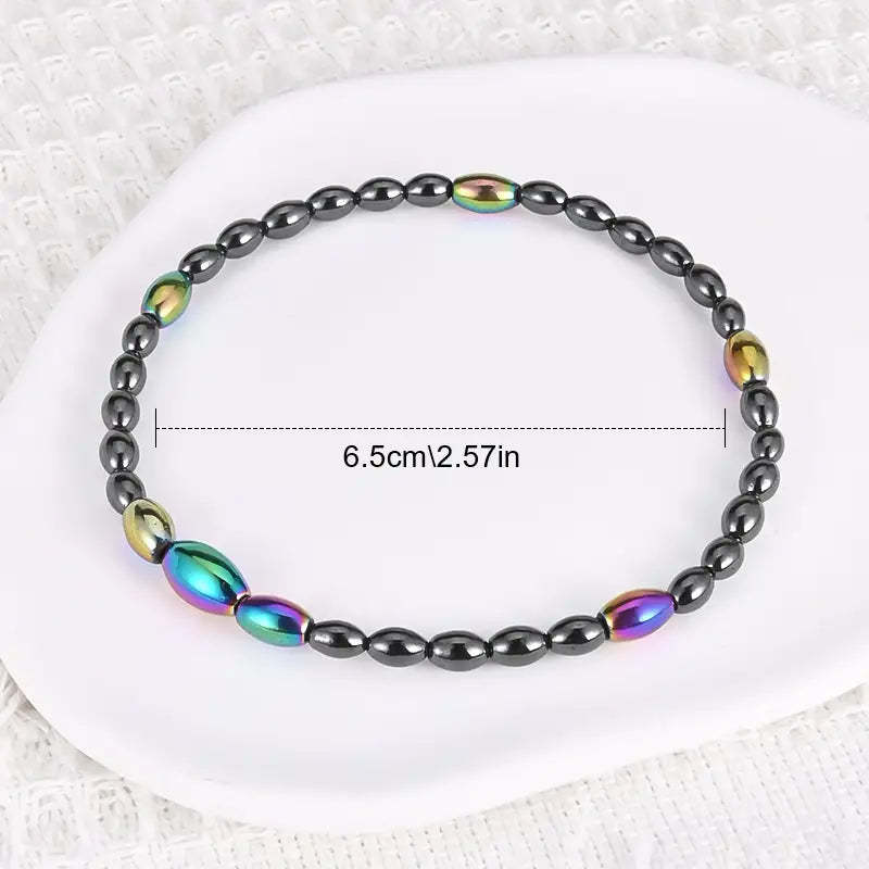 Mother's Day Oval Magnetic Black Gallstone Beaded Anklet Energy Healing & Relax Anxiety Ankle Bracelet-Engravingift