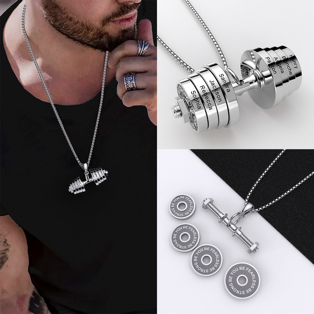 Father's Day Gift "You Be Fearless Be Strong" Custom Dumbbell Diamond Name Necklace-Engravingift