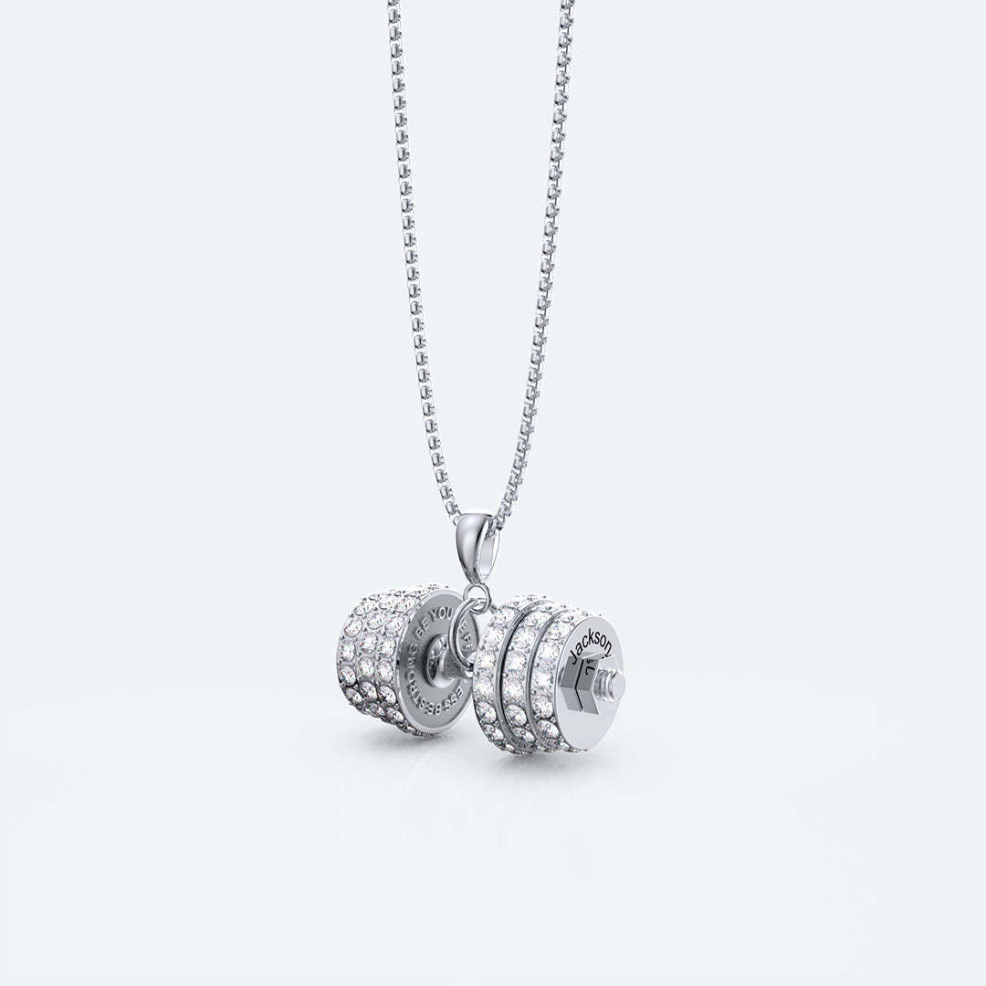 Christmas Gift "You Be Fearless Be Strong" Custom Dumbbell Diamond Name Necklace- NO ENGRAVING