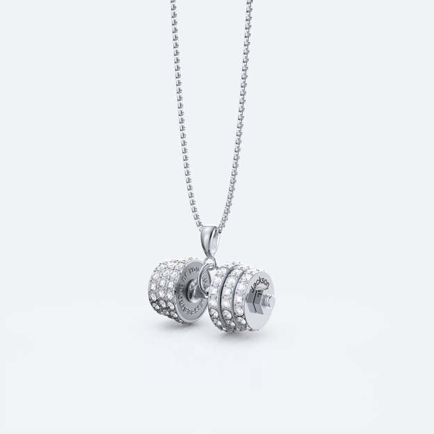 Christmas Gift "You Be Fearless Be Strong" Custom Dumbbell Diamond Name Necklace- NO ENGRAVING