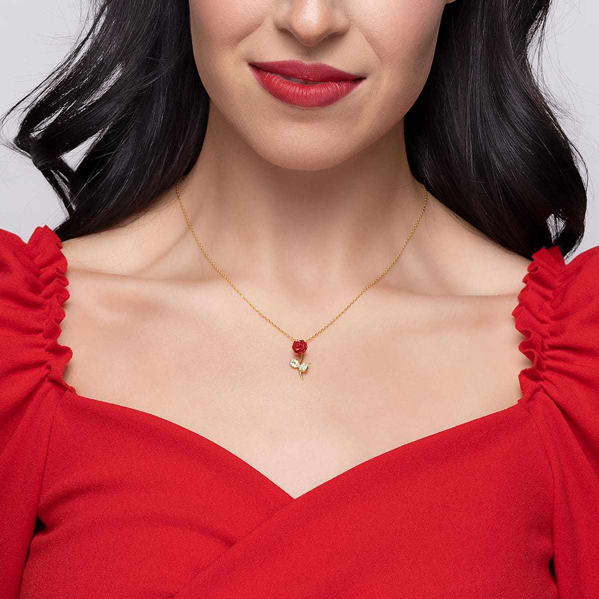 Mother's Day Gift To My Daughter The Beauty (Enchanted Rose Card) - Red Rose Necklace Gift Set-Engravingift