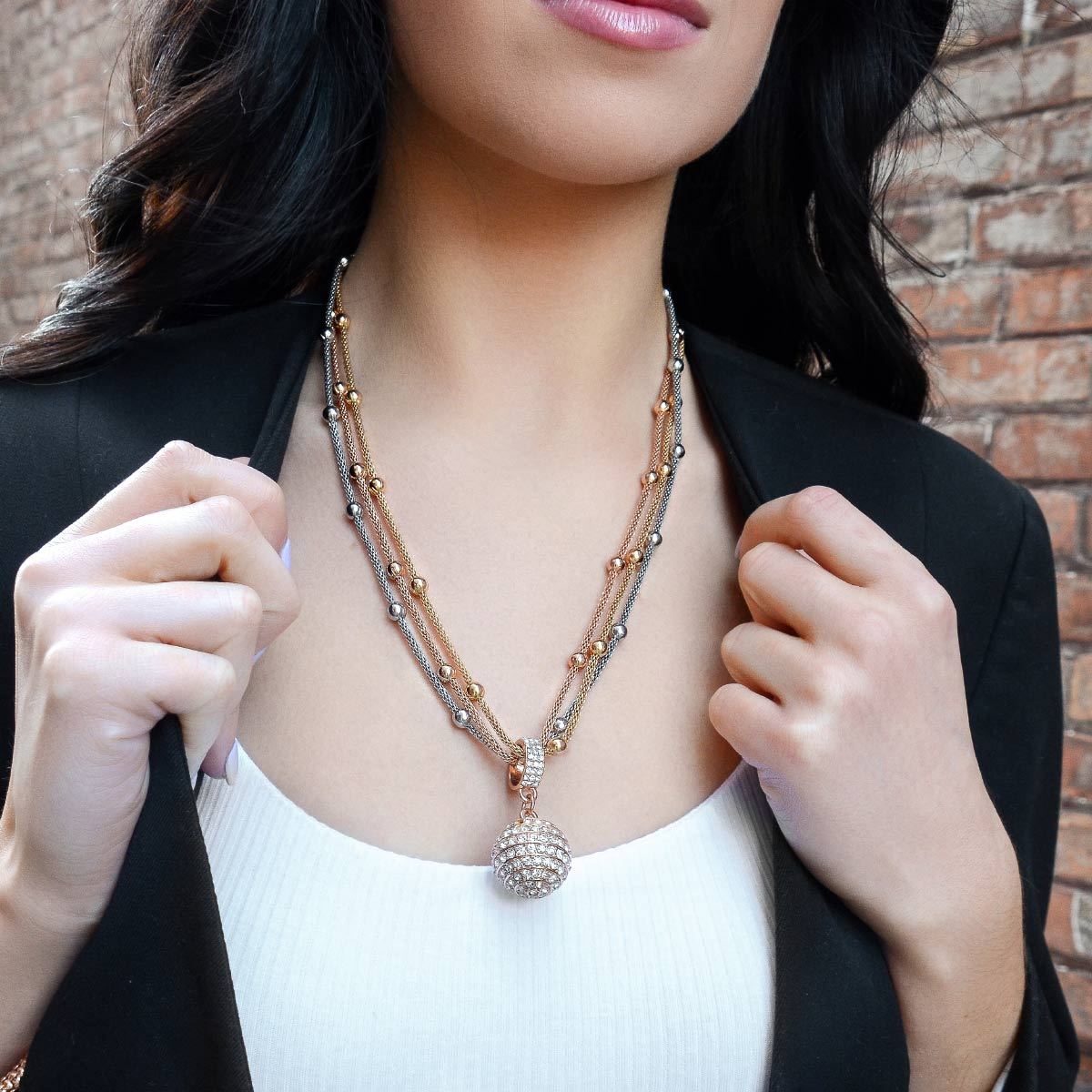 Mother's Day Gift Gold Ball Necklace with Rhinestone Pendant-Engravingift