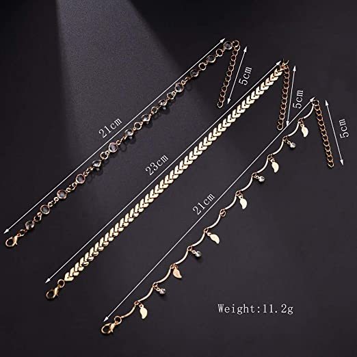 Mother's Day Gift Three Layers Anklets Bracelet Beach Anklet Set Tassel Leaf Arrow Anklet Sequins anklet-Engravingift