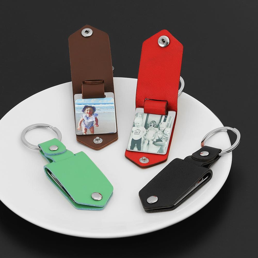 Father's Day Gift Custom Photo cowhide Leather Keychain-Engravingift