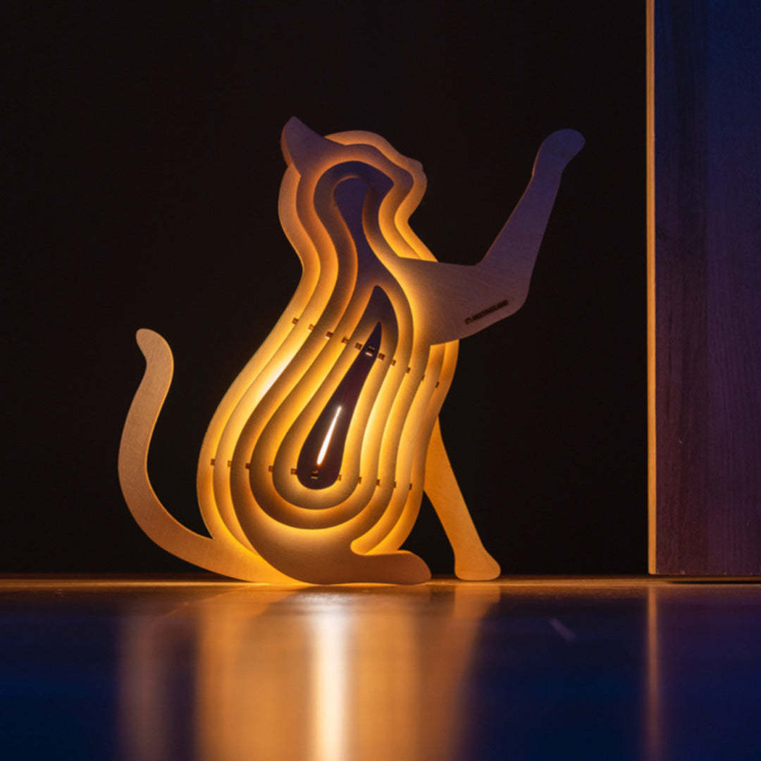 Christmas Gift 3D Wooden Animal Statue Decor Fantasy Lamp-Engravingift