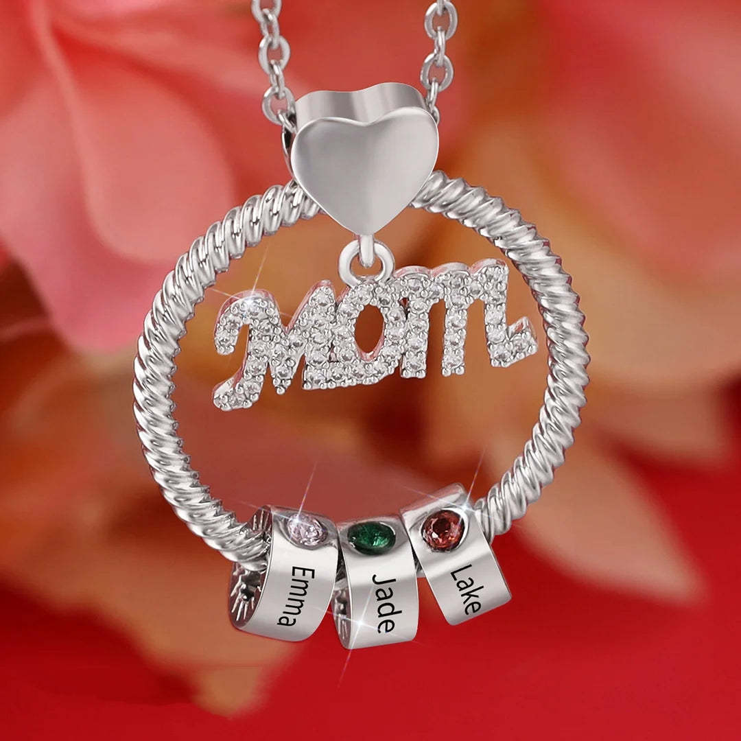 Personalized Circle Pendant with Custom Beads Birthstone Pendant Necklace