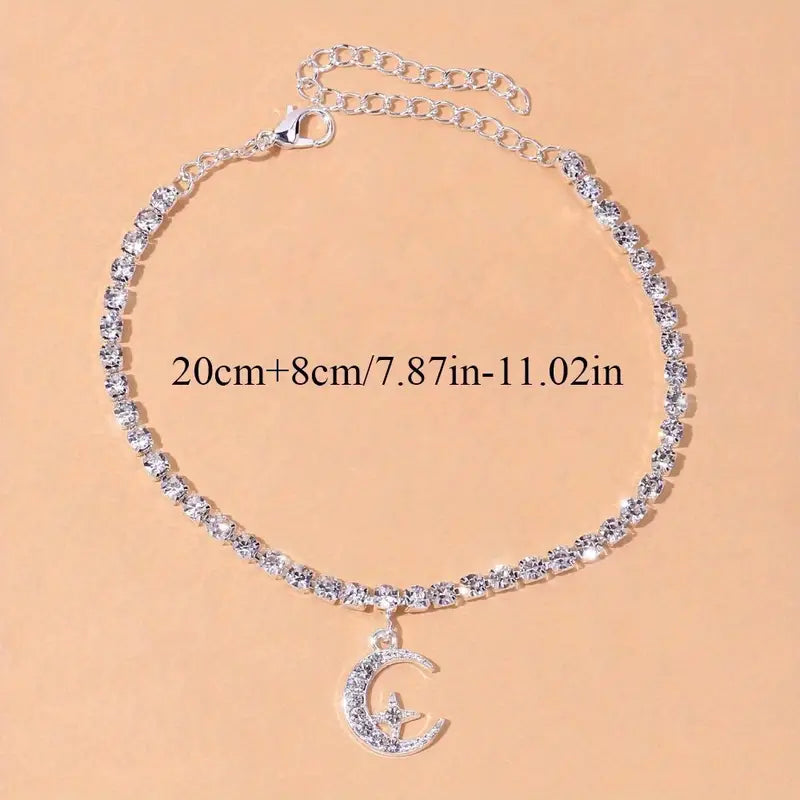 Mother's Day Moon Star Pendant Chain Anklet Versatile Summer Beach Foot Jewelry Female-Engravingift