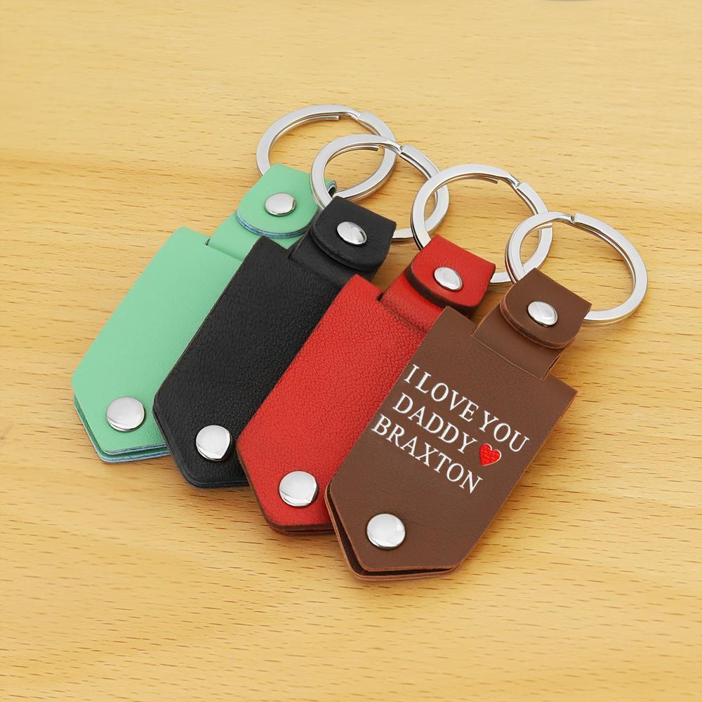 Father's Day Gift Custom Photo cowhide Leather Keychain-Engravingift