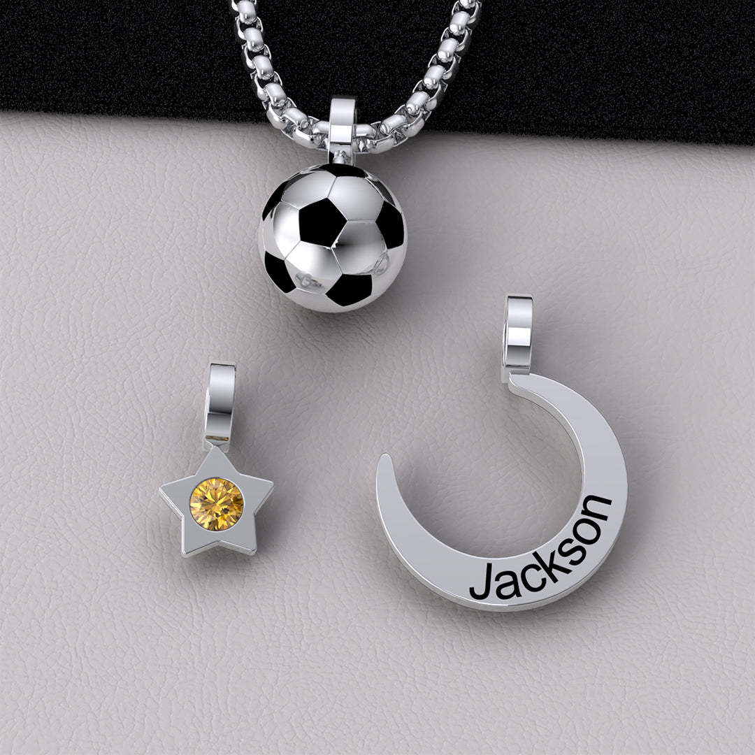 Mother's Day Gift Rising Star Soccer Birthstone Name Necklace For Children-Engravingift