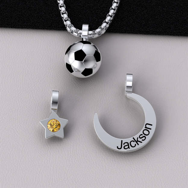 Mother's Day Gift Rising Star Soccer Birthstone Name Necklace For Children-Engravingift