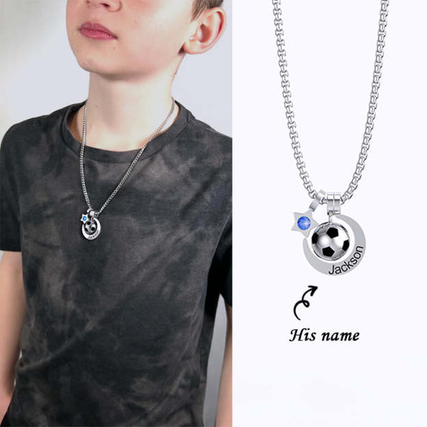 Mother's Day Gift Rising Star Soccer Birthstone Name Necklace For Children-Engravingift