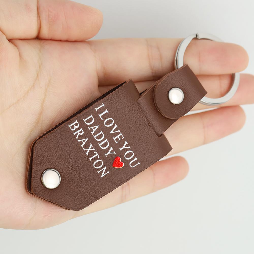 Father's Day Gift Custom Photo cowhide Leather Keychain-Engravingift