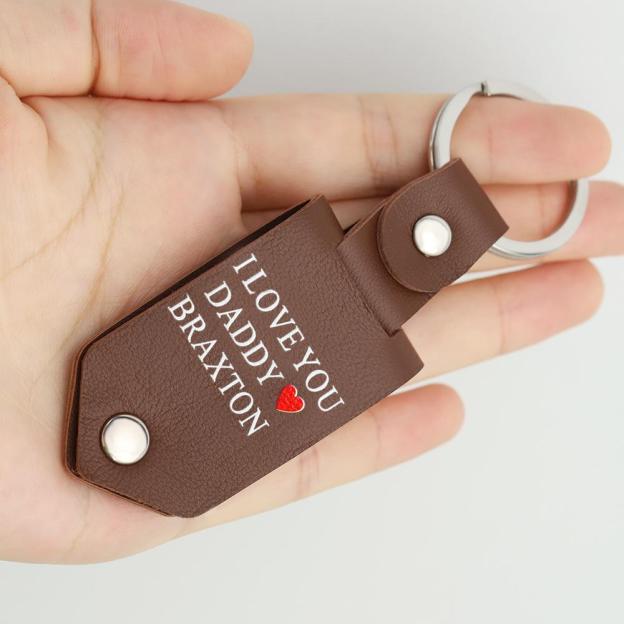 Father's Day Gift Custom Photo cowhide Leather Keychain-Engravingift