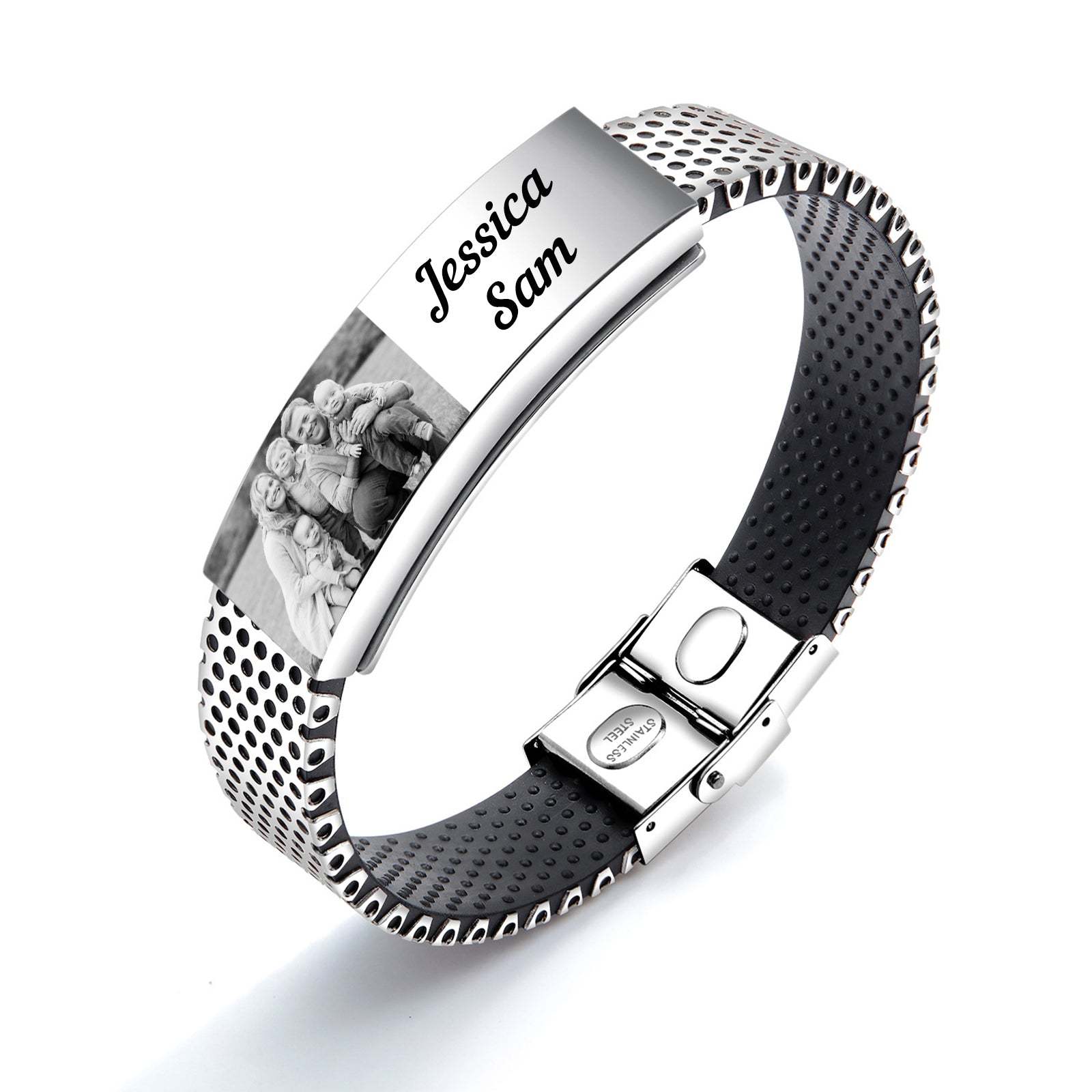 Christmas Gift Personalized Photo Bracelet Engraved Name Stainless Steel Bracelet