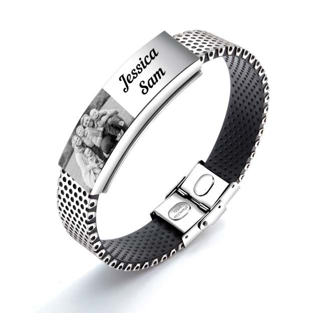Christmas Gift Personalized Photo Bracelet Engraved Name Stainless Steel Bracelet