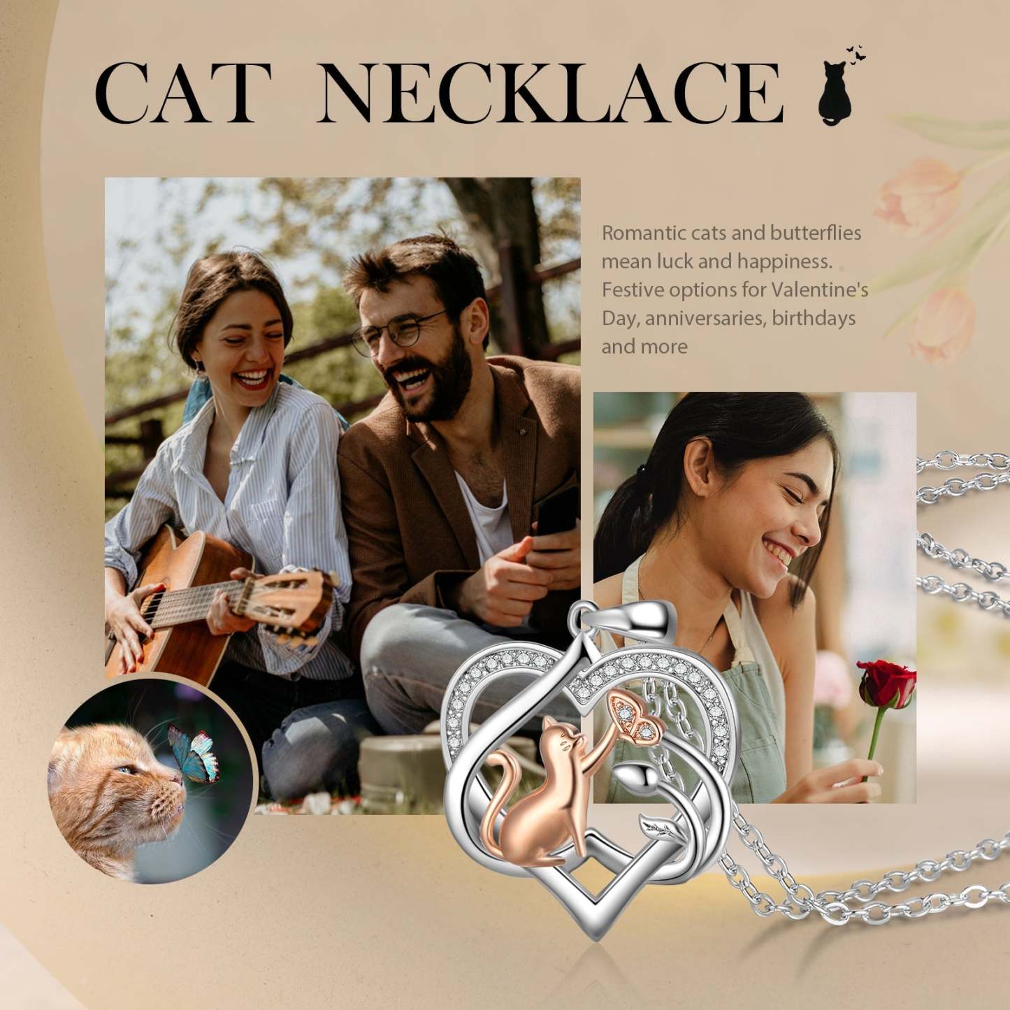 Mother's Day Gift Heart Cat Pendant Necklace with Diamond Cat Lover Birthday Gift-Engravingift