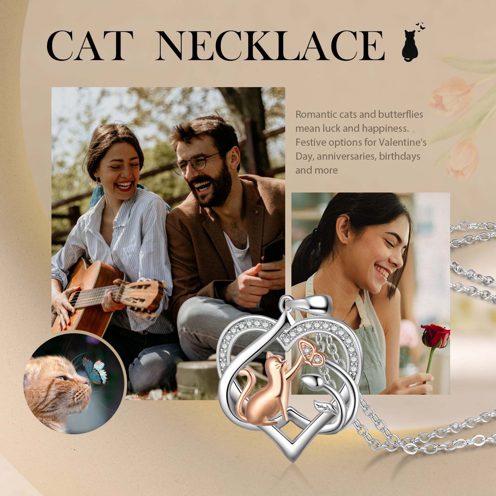 Mother's Day Gift Heart Cat Pendant Necklace with Diamond Cat Lover Birthday Gift-Engravingift